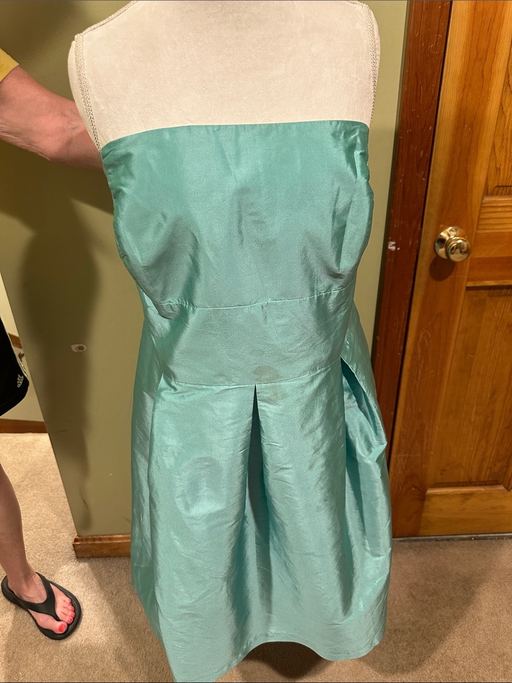 ALFRED SUNG Teal Strapless Satin Party Dress